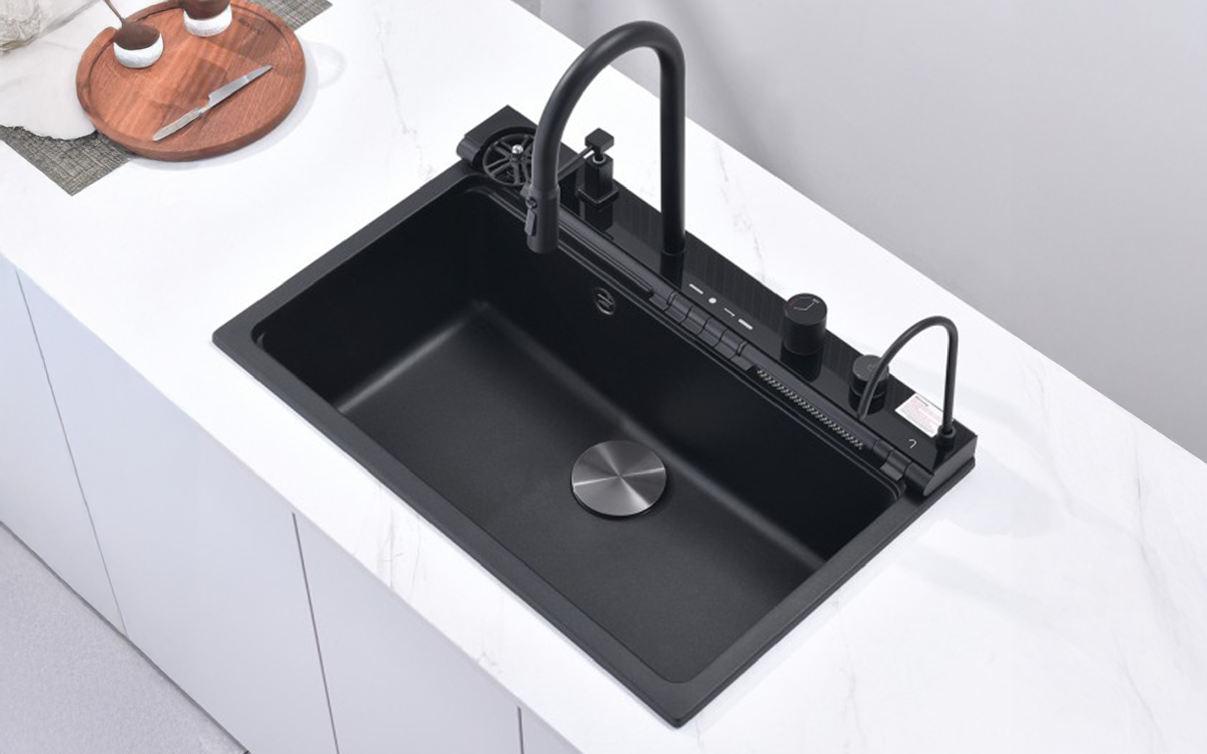 Multifunctional sink with mixer tap AQUARIS, black  1